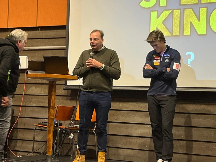 Johannes Høsflot Klaebo durante la conferenza stampa indetta oggi pomeriggio